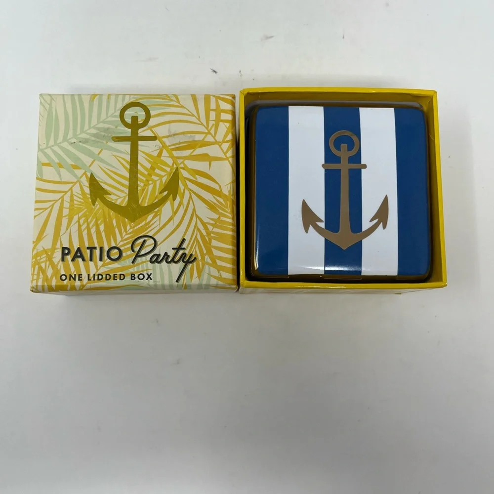 Gold Anchor Blue &White Stripes Trinket Ceramic Box 3